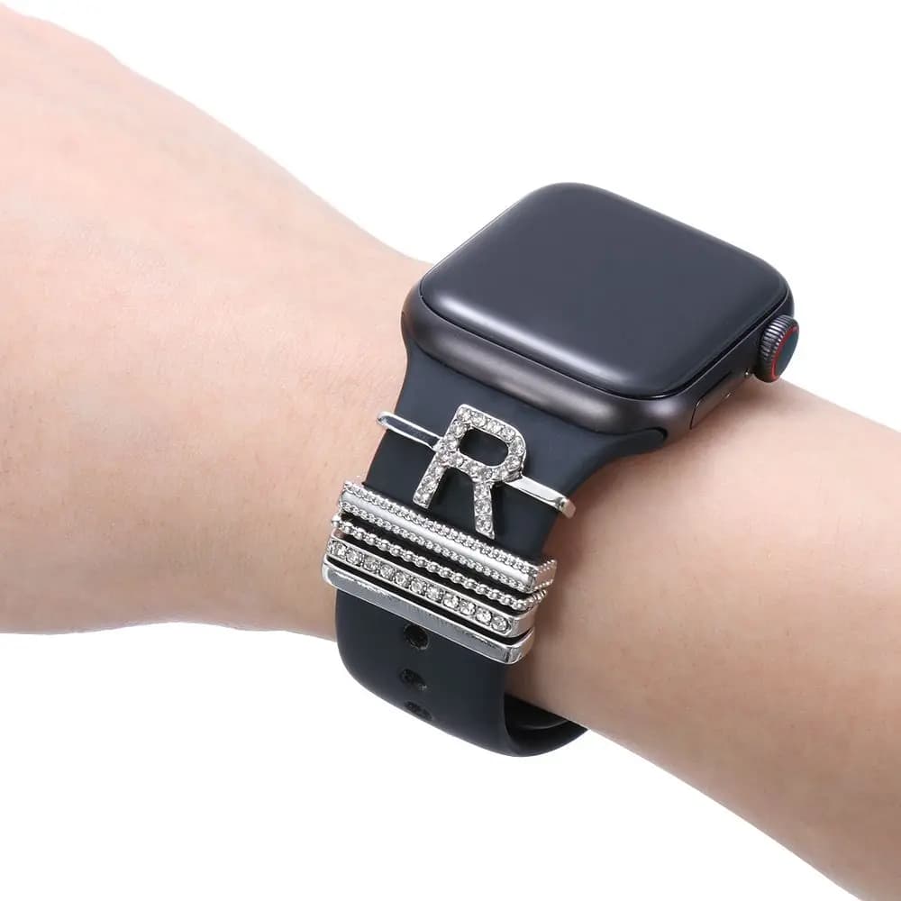 26 Letters Metal Charms Decorative Ring For Apple Watch Band Diamond Ornament Smart Watch Silicone Strap Bracelet Accessories - 4