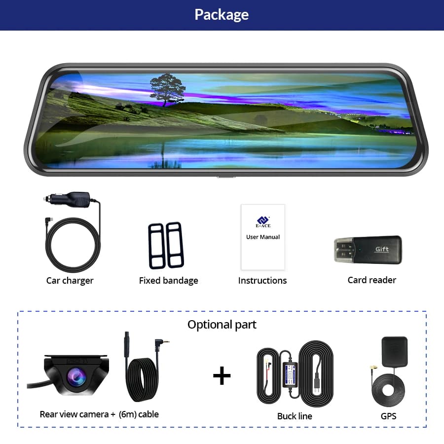 E-ACE 2K Car DVR WIFI GPS Stream Media Mirror Optional 1080P Car Video Camera Night Vision Loop Recording 24H Parking Black Box - 6