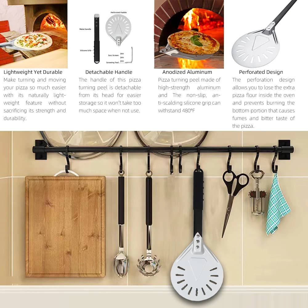 7 8 9 10 Inch Long Pizza Peel AdjustableTurning Shovel Spatula Baking Tool  Kitchen Utensils Nonstick Big Pizza Turner for Oven - 6