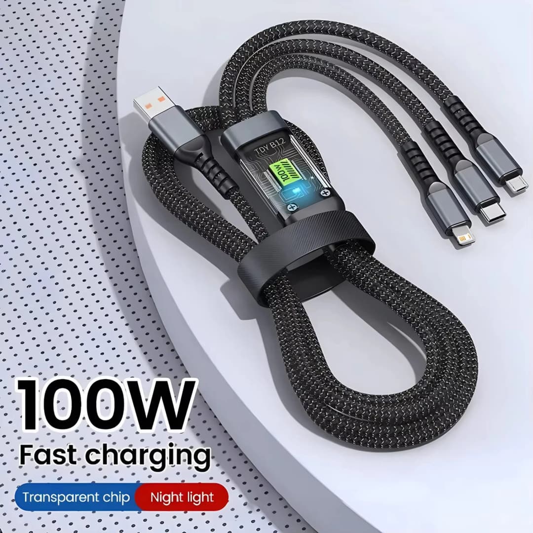 3 في 1 USB 100 واط 6A كابل شاحن سريع سيارة USB إلى Type-C مايكرو كابل الإضاءة آيفون 16 15 14 13 سامسونج شاومي هواوي
