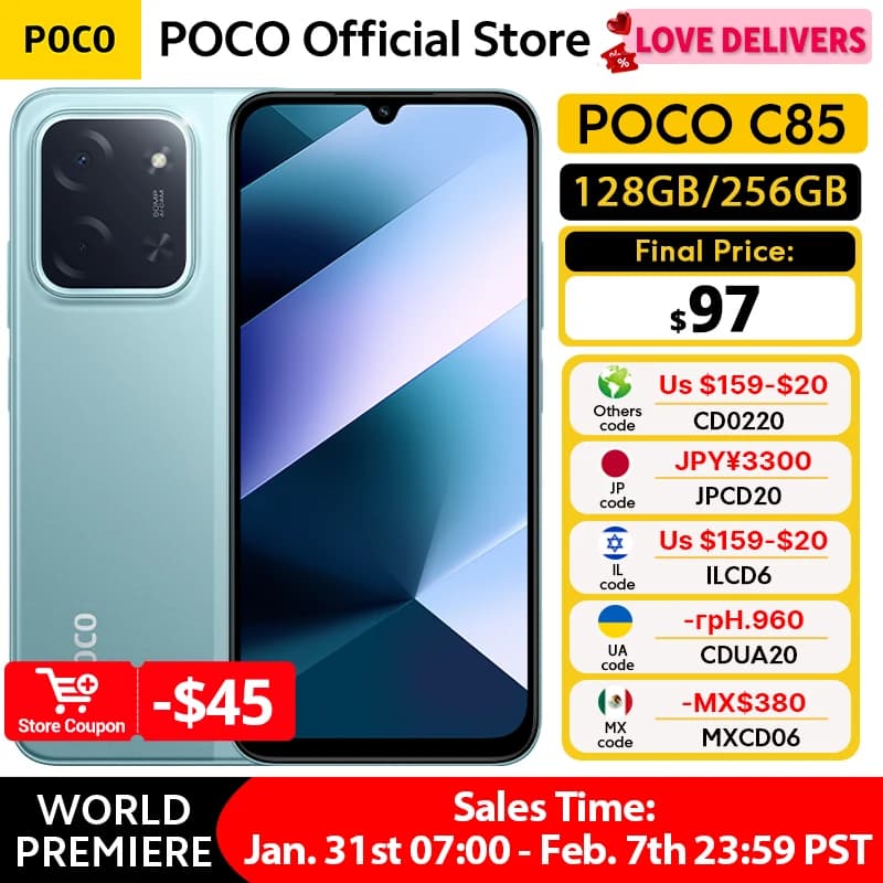 جديد هاتف POCO C85 نسخة عالمية NFC MediaTek Helio G81-Ultra 6.9 بوصة شاشة Dot Drop كاميرا رئيسية 50 ميجابكسل بطارية 6000 مللي أمبير شحن 33 واط