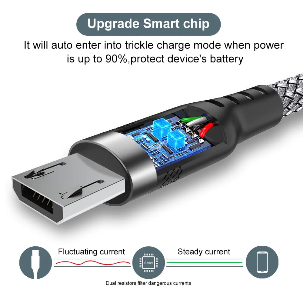 كابل Micro USB بطول 3 أمتار/5 أمتار للشحن السريع كابل شحن أندرويد قابل للتمديد لهواتف Xiaomi Redmi وSamsung وكاميرا VR ومنفذ Micro USB - 2