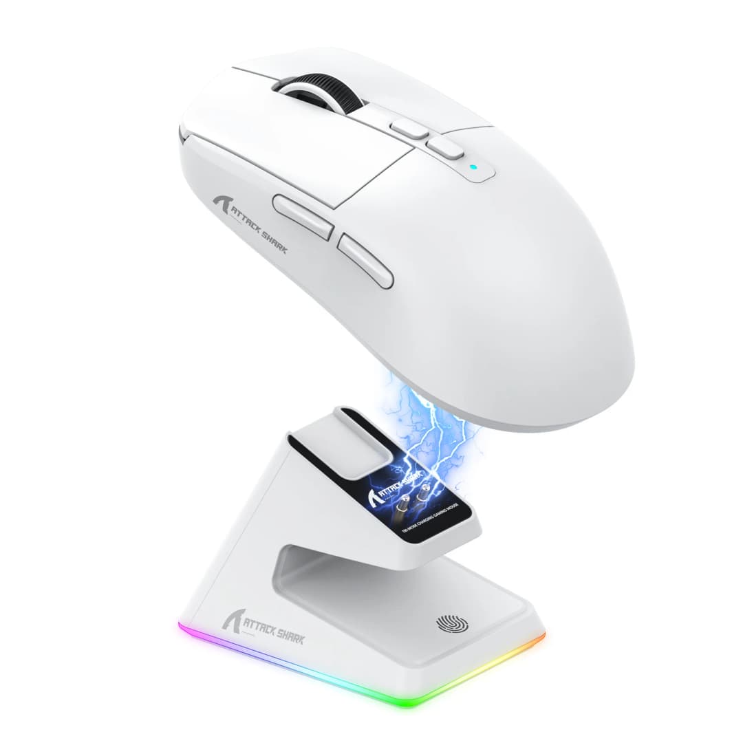 ماوس أتاك شارب X6، بلوتوث ثلاثي الوضع، PAW3395، قاعدة شحن مغناطيسية تعمل باللمس RGB، ماوس ألعاب ماكرو