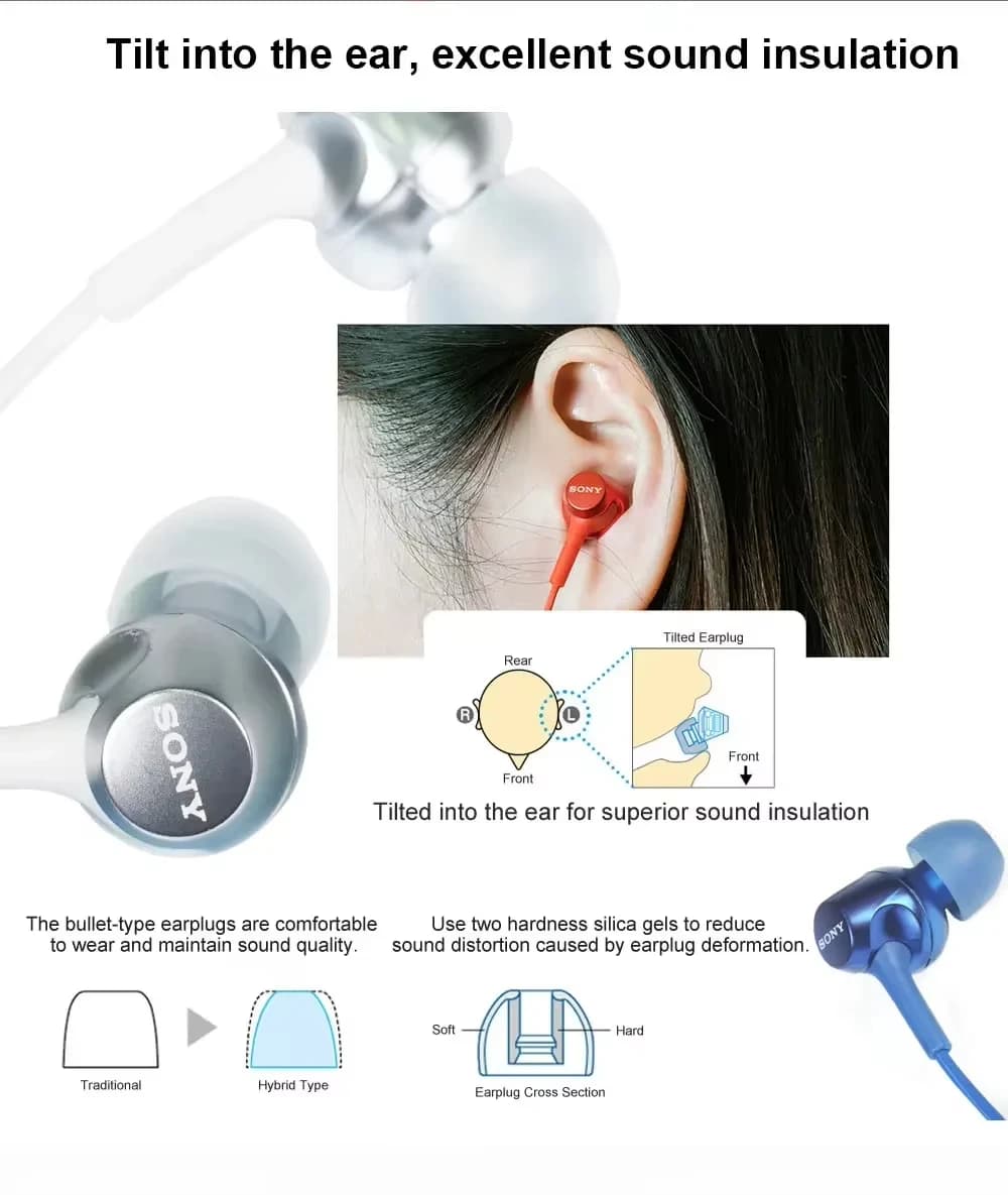 سماعات سوني الأصلية MDR-EX255AP داخل الأذن سلكية ستيريو باس مع مايكروفون للمكالمات الموسيقية - 6