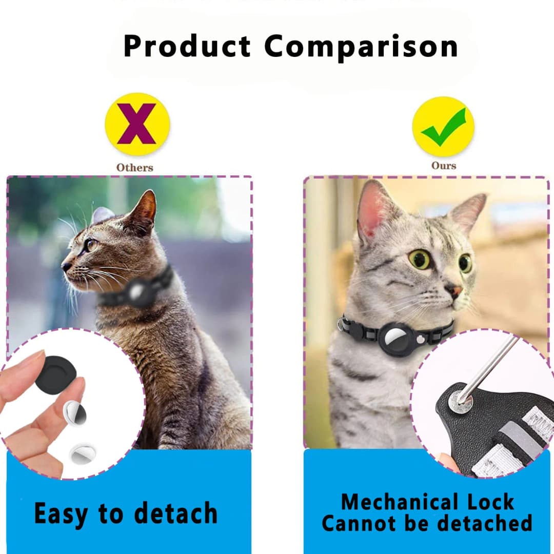 Cat AirTag Holder Collar Breakaway Reflective Strips Adjustable Kitten Collar Waterproof Cat Bell Collar Pet Air Tag Case - 4