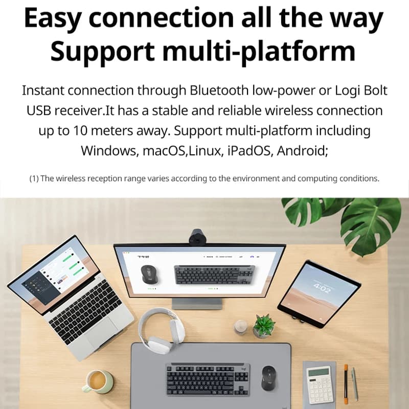 مجموعة لوحة مفاتيح وفأرة ميكانيكية لاسلكية Logitech MK855، مفاتيح TTC حمراء، بلوتوث وLogi Bolt، مجموعة مكتبية متعددة الأجهزة - 3