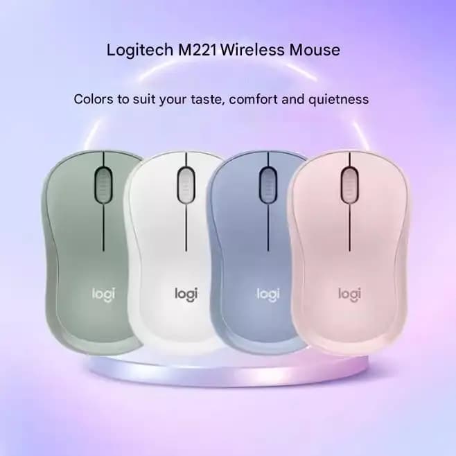 ماوس Logitech M221 لاسلكي، ماوس كمبيوتر محمول صامت، إكسسوارات كمبيوتر محمول، ماوس USB محمول للمكتب والمنزل