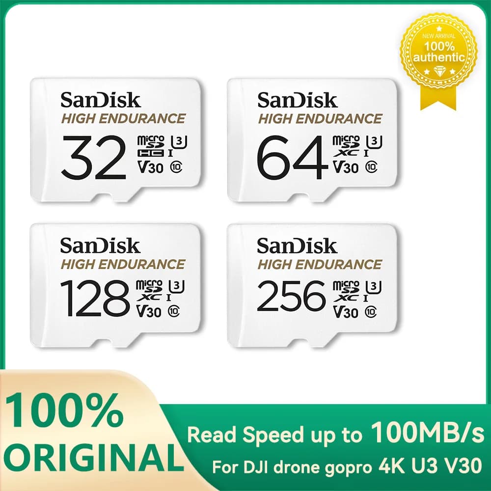 سان ديسك V30 بطاقة ذاكرة Micro SD عالية التحمل C10 U3 4K 32 جيجابايت 64 جيجابايت 128 جيجابايت 256 جيجابايت 100 ميجابايت/ثانية بطاقة TF لكاميرا الأمان وكاميرا السيارة