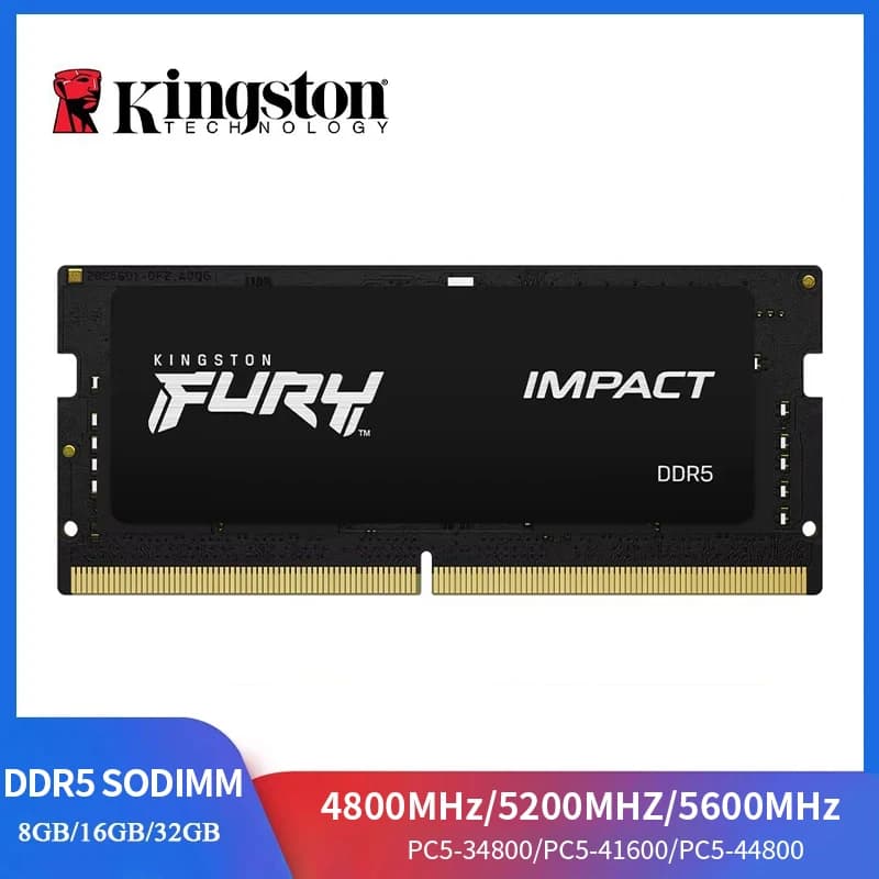 ذاكرة رام كينجستون فيوري امباكت DDR5 بسعة 32/16/8 جيجابايت بتردد 5600/4800/5200 ميجاهرتز SODIMM 260Pin PC5-34800/41600/44800 لاجهزة الكمبيوتر المحمولة