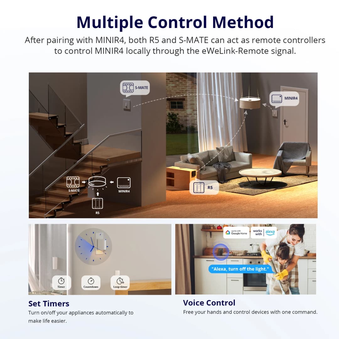 SONOFF MINIR4 WiFi Smart Switch 2 Way Control Mini Extreme Smart Home Relay Support R5 S-MATE Voice for Alexa Alice Google Home - 3