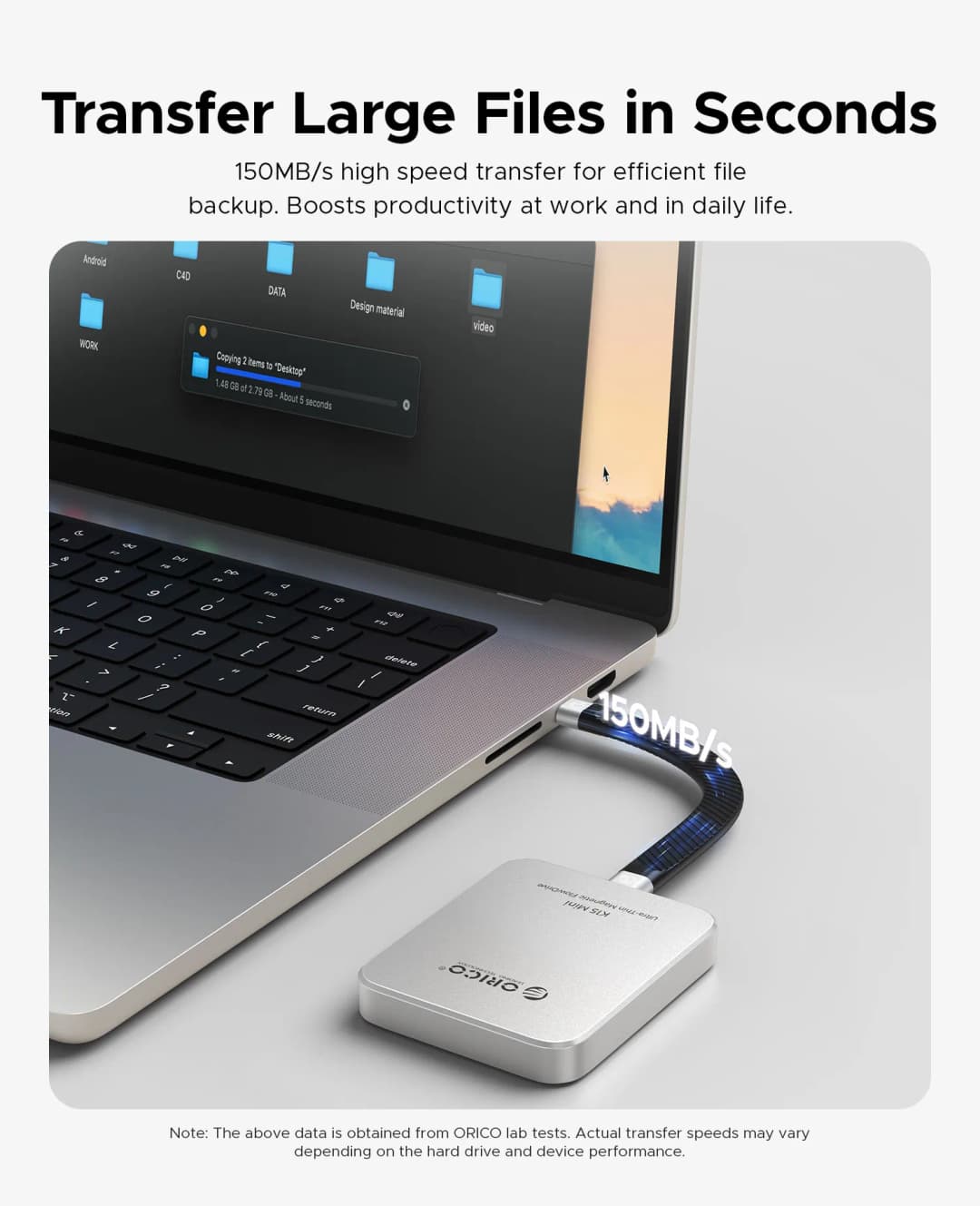 ORICO SSD محمول مغناطيسي فائق النحافة بسرعة تصل إلى 150 ميجابايت/ثانية لهواتف آيفون 15 و16 وسلسلة الأجهزة اللوحية والكمبيوتر المحمول بسعة 32 جيجابايت و64 جيجابايت و128 جيجابايت - 4