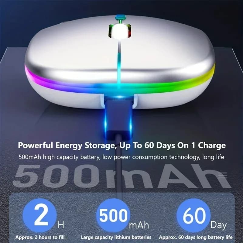ماوس ألعاب لاسلكي مريح مع إضاءة خلفية RGB، قابل لإعادة الشحن، صامت، متوافق مع USB، مناسب للكمبيوتر المحمول والكمبيوتر الشخصي - 4