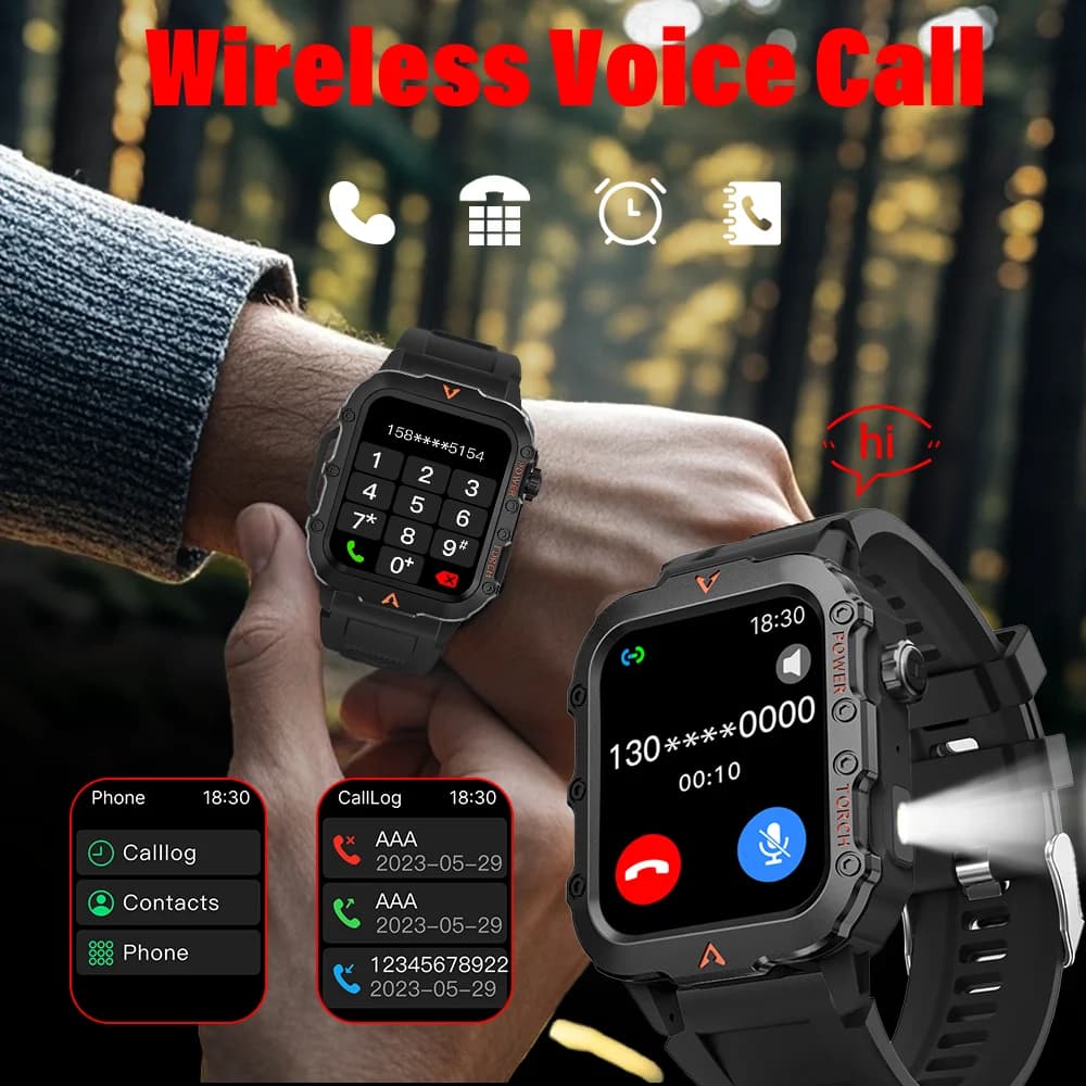 ساعة LAXASFIT الذكية الجديدة 2024 بشاشة 1.71 بوصة مكالمات صوتية بلوتوث مراقب لمعدل ضربات القلب كشاف LED ساعة لياقة بدنية رياضية خارجية - 2
