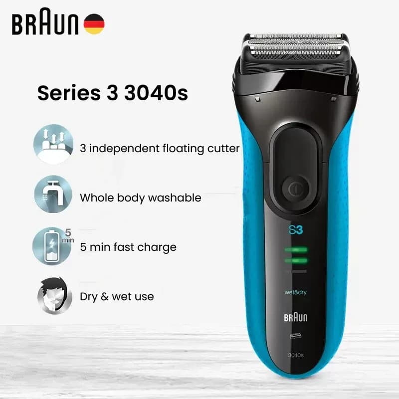 ماكينة الحلاقة الكهربائية Braun 3040s سلسلة S3 ماكينة حلاقة متبادلة مع أداة تشذيب السوالف قابلة لإعادة الشحن للاستخدام الجاف والرطب شفرة للرجال - 2