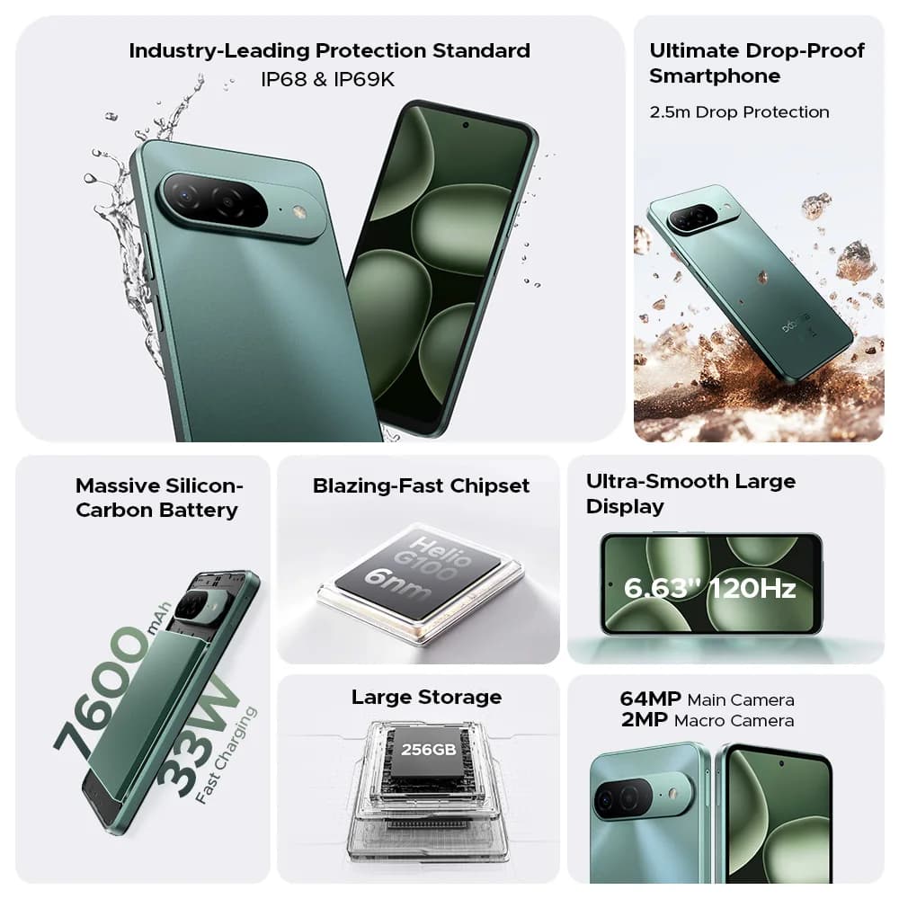 Global Version DOOGEE B10 Smartphone Android 16 7600mAh Battery 6GB 256GB 6.6'' Display 64MP AI Camera IP68 / IP69K Mobile Phone - 2
