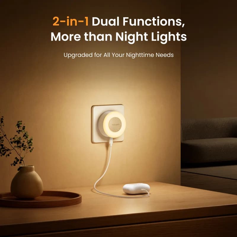 إضاءة ليلية صغيرة من YEELIGHT، أبيض دافئ، 220V، وضع استشعار الضوء، منفذ شحن Type-C، طاقة منخفضة 0.25W، 2700K، قابس EU - 4