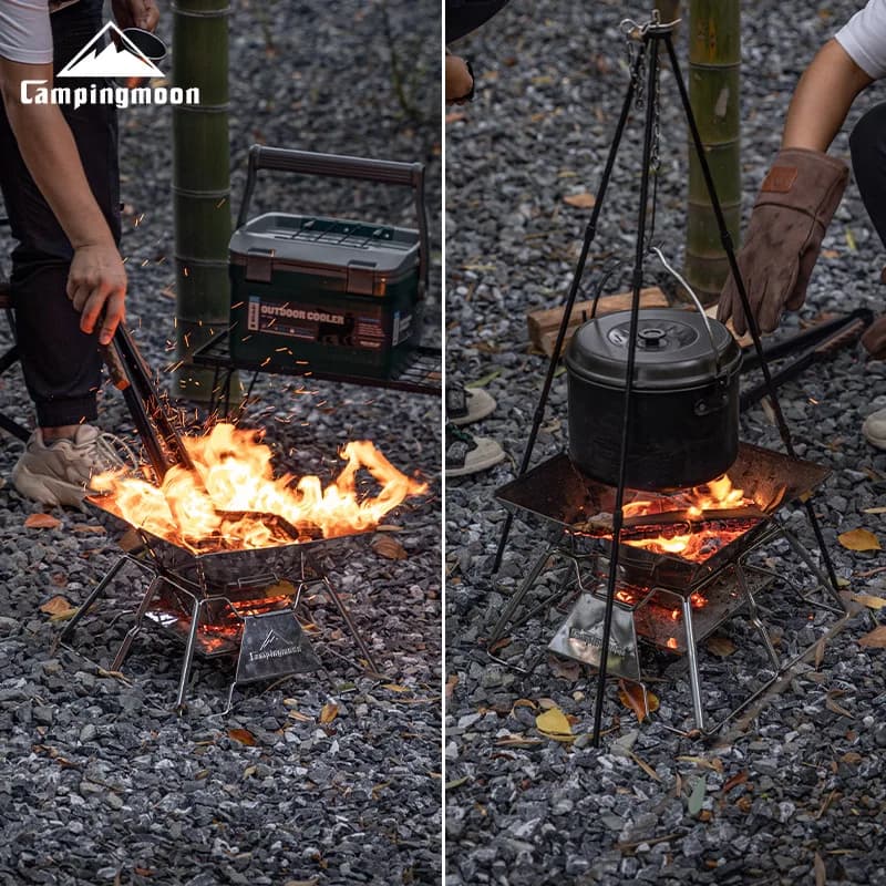 شواية CAMPINGMOON كبيرة قابلة للطي ومحمولة من الفولاذ المقاوم للصدأ، فرن شوي، شبكة شوي للتخييم والنزهات، شواية باربيكيو - 3