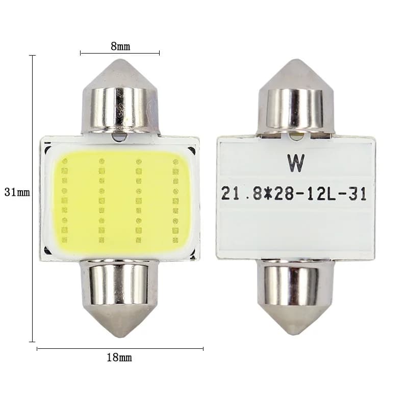 1x مصابيح LED COB C10W C5W بأحجام 31mm و36mm و39mm و41/42mm، 12V، بيضاء للسيارات، إضاءة لوحة الترخيص والداخلية والقراءة 6500K، 12SMD - 2