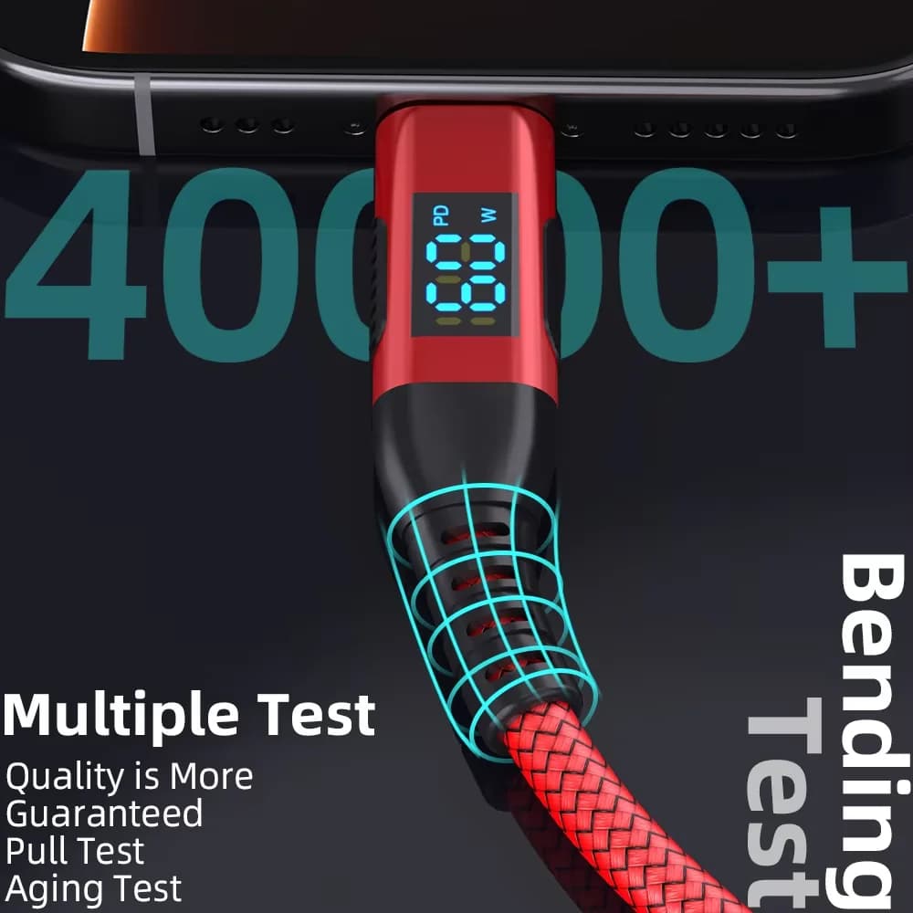 كابل عالي الجودة USB إلى Type C 60W سلك شحن سريع مع شاشة LED لهواتف Xiaomi وSamsung وأجهزة الكمبيوتر المحمولة كابل USB C بطول 1م و2م و3م - 4