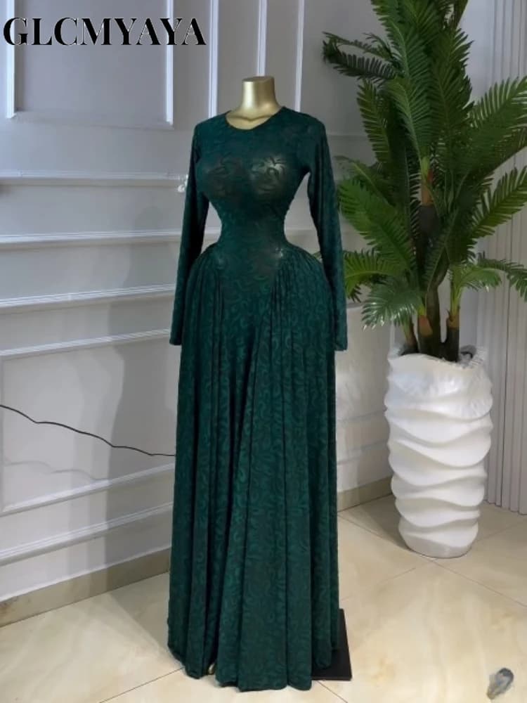 CM.YAYA Women O-neck Long Sleeve Big Swing A-line Maxi Dress 2026 Evening Sexy Parties Education Vacation Long Dresses Vestidos - 4