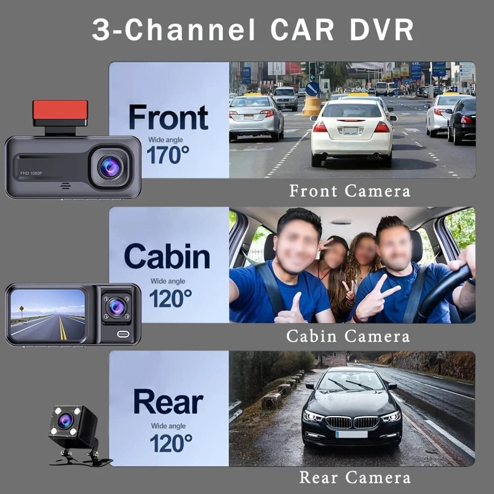 3 Channel Dash Cam for Cars Camera Black Box 3Ch/2Ch 1080P Video Recorder Rear View Camera for Vehicle Car DVR car accessories - 2