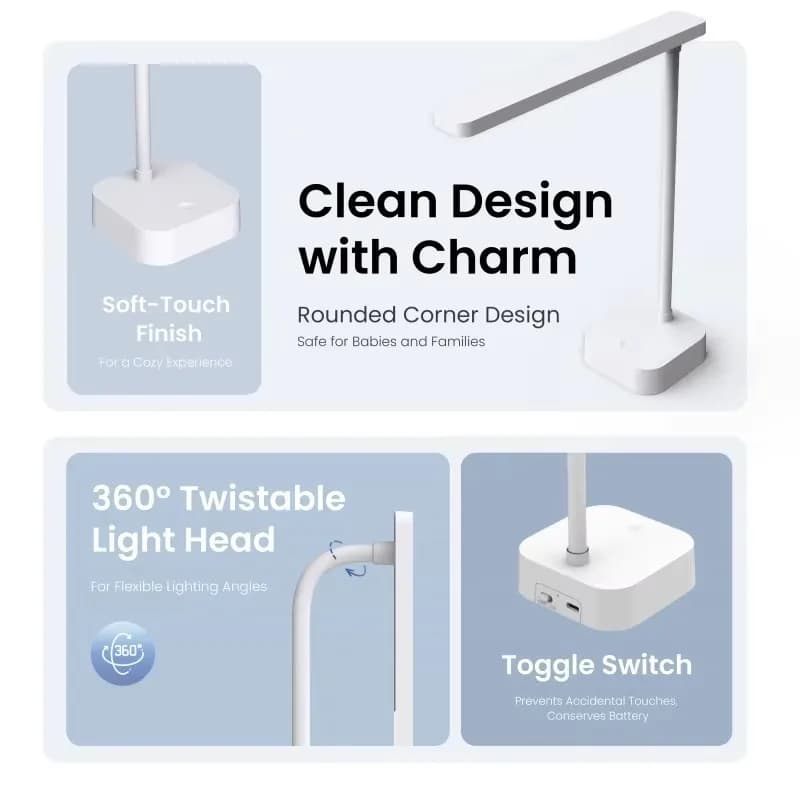 Yeelight Rechargeable Desk Lamp Book Lamp Sleep Assist Light Cool White Light Eye Protection 360° Twistable USB-C Charging - 3