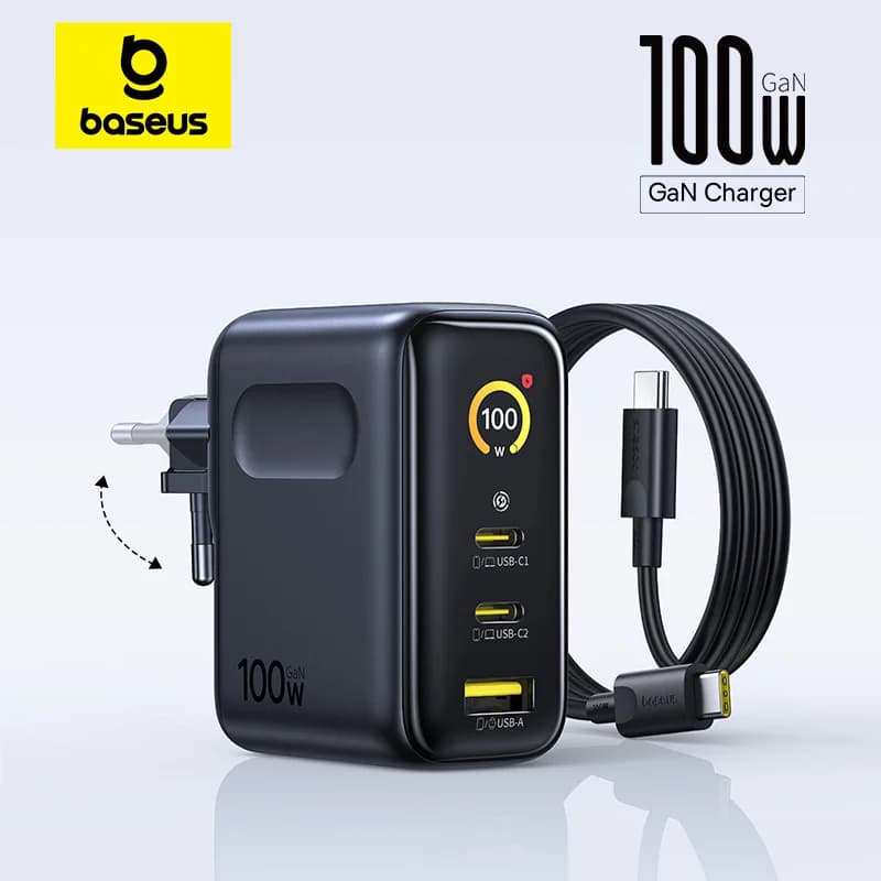 【عرض جديد】شاحن Baseus 100 واط شحن سريع لهواتف iPhone 17 و16 وأجهزة Xiaomi وSamsung والكمبيوتر المحمول والكمبيوتر اللوحي وشاحن PD وشاحن USB للهاتف