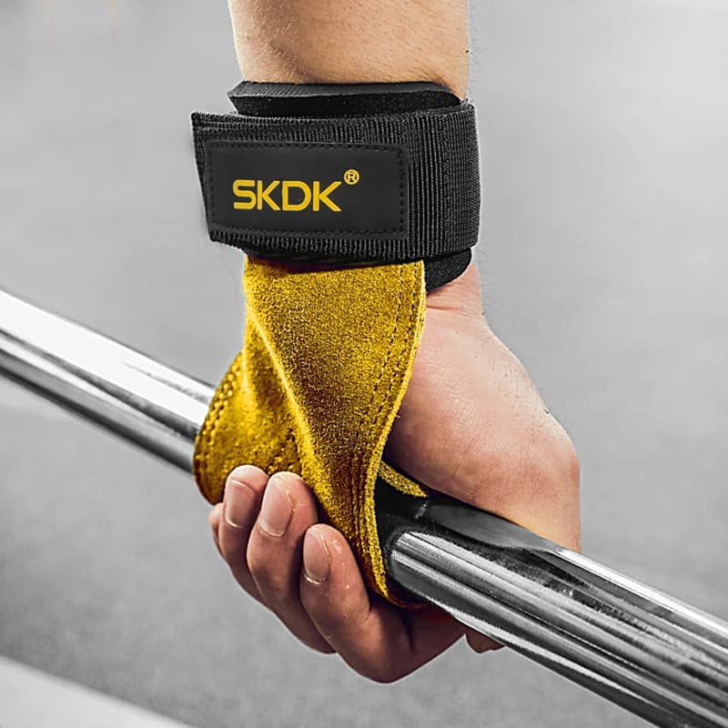 Gym Grips For Men Women Cowhide Palm Guards Weightlifting Fitness Workout Gloves Grips with Wrist Wraps Training Equipment - 5