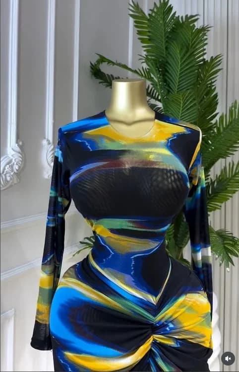GLCMYAYA Women Tie Dye Printed Ruched Stacked Long Sleeve Bodycon Midi Maxi Dress 2026 Beach Sexy Vacation Long Dresses Vestidos - 4