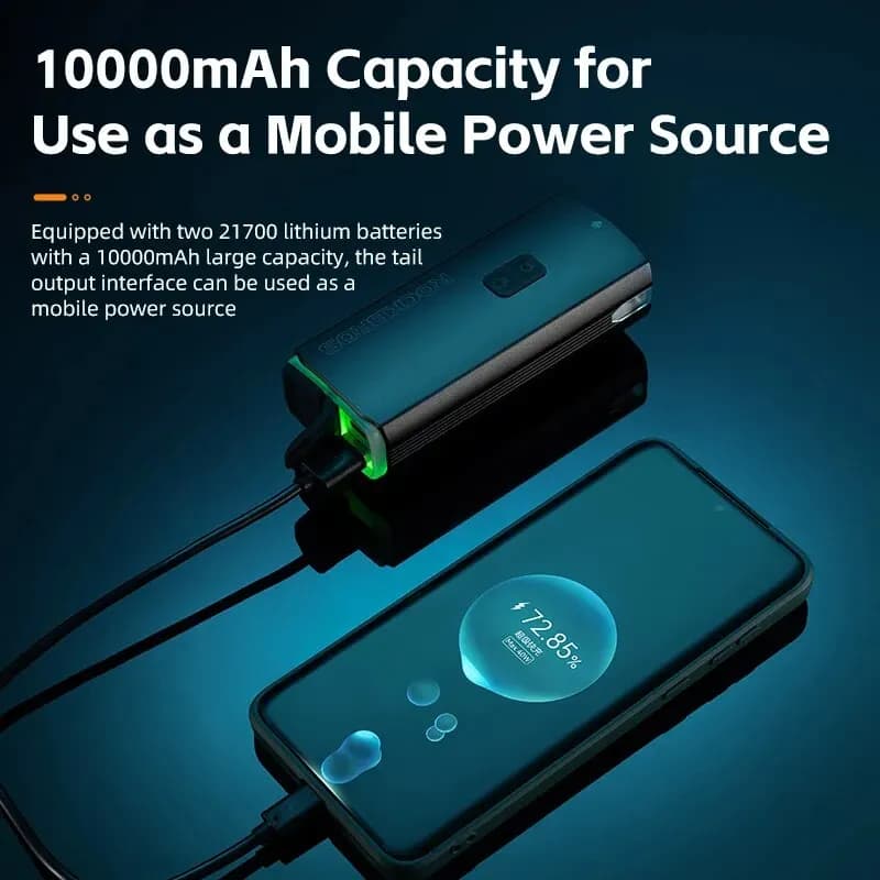 ROCKBROS إضاءة دراجة 3000LM بنك طاقة 10000mAh شحن من النوع C مصباح أمامي إضاءة أمامية للدراجة إضاءة فلاشية لركوب الدراجات على الطرق الجبلية MTB - 4