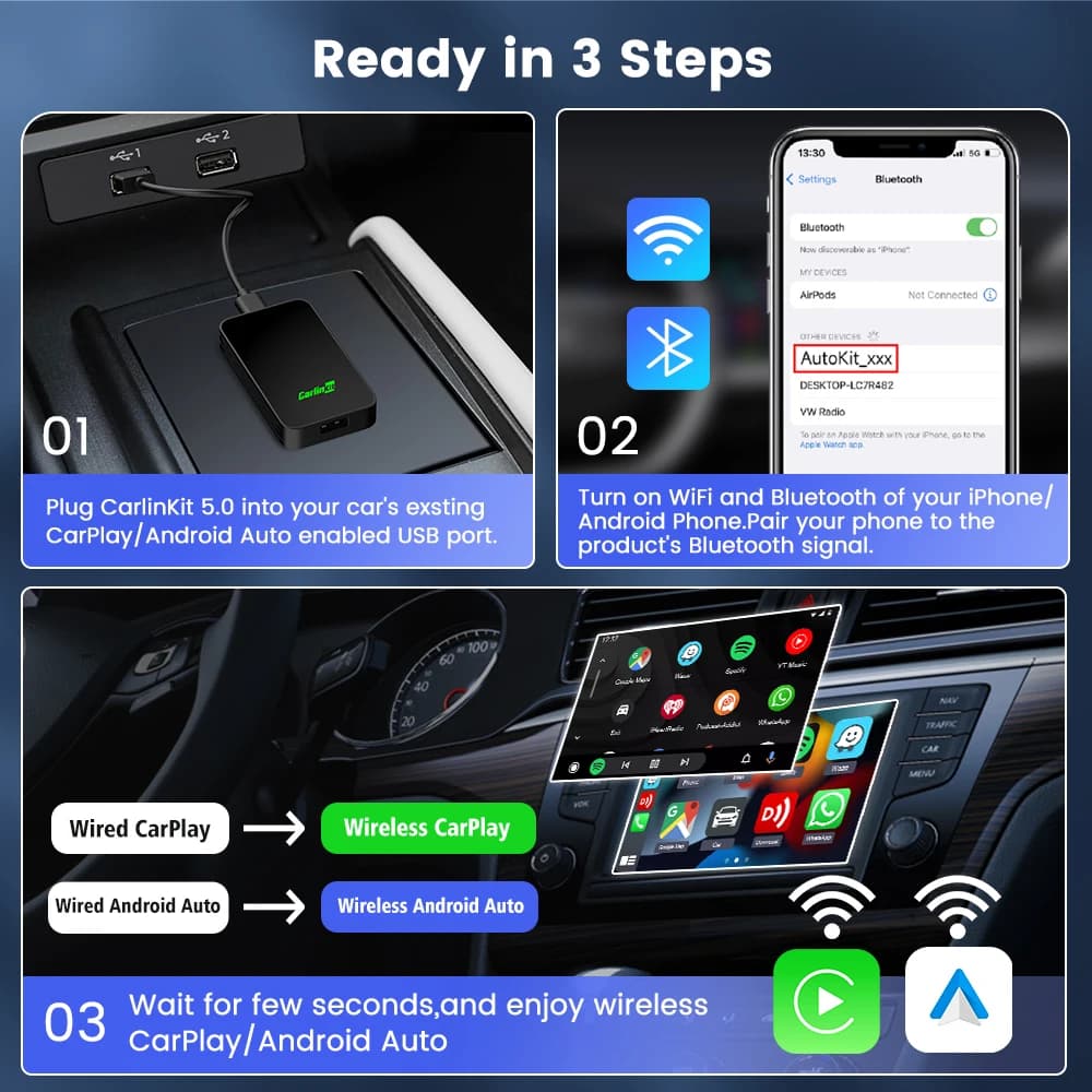 CarlinKit 5.0 2Air أندرويد أوتو لاسلكي محمول كاربلاي دونجل لاسلكي لراديو السيارة مع كاربلاي/أندرويد أوتو سلكي - 6
