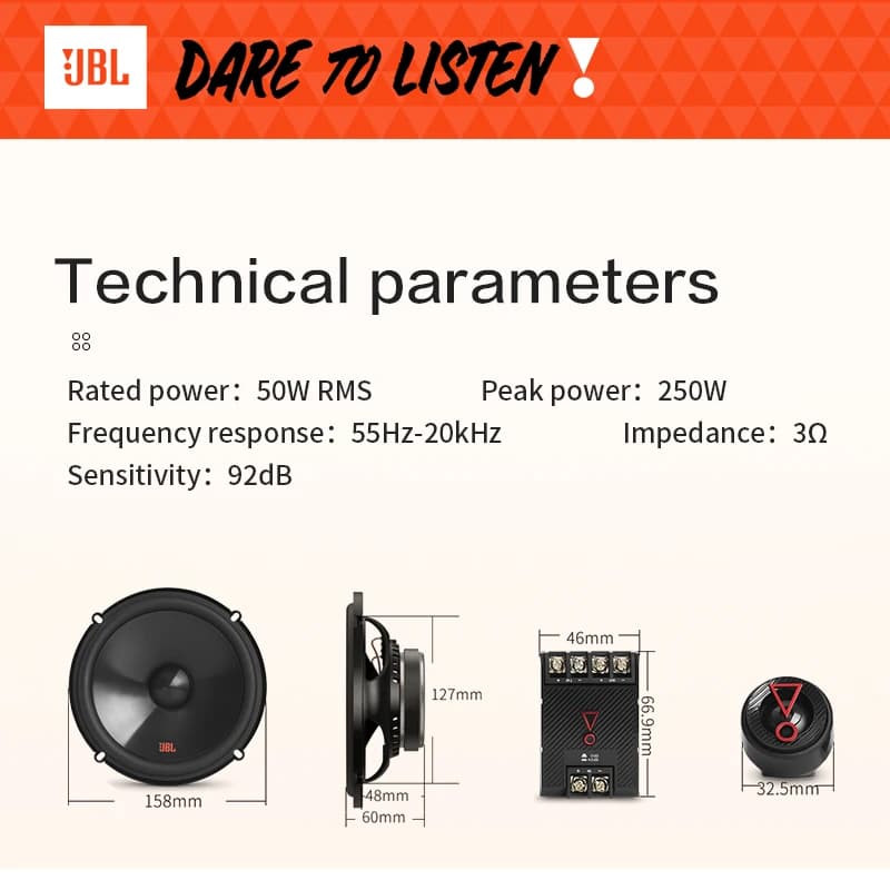 JBL 6.5-inch car audio speaker STAGE3 607CF two-way door speaker treble mid-speaker subwoofer speaker car speaker surround sound - 5
