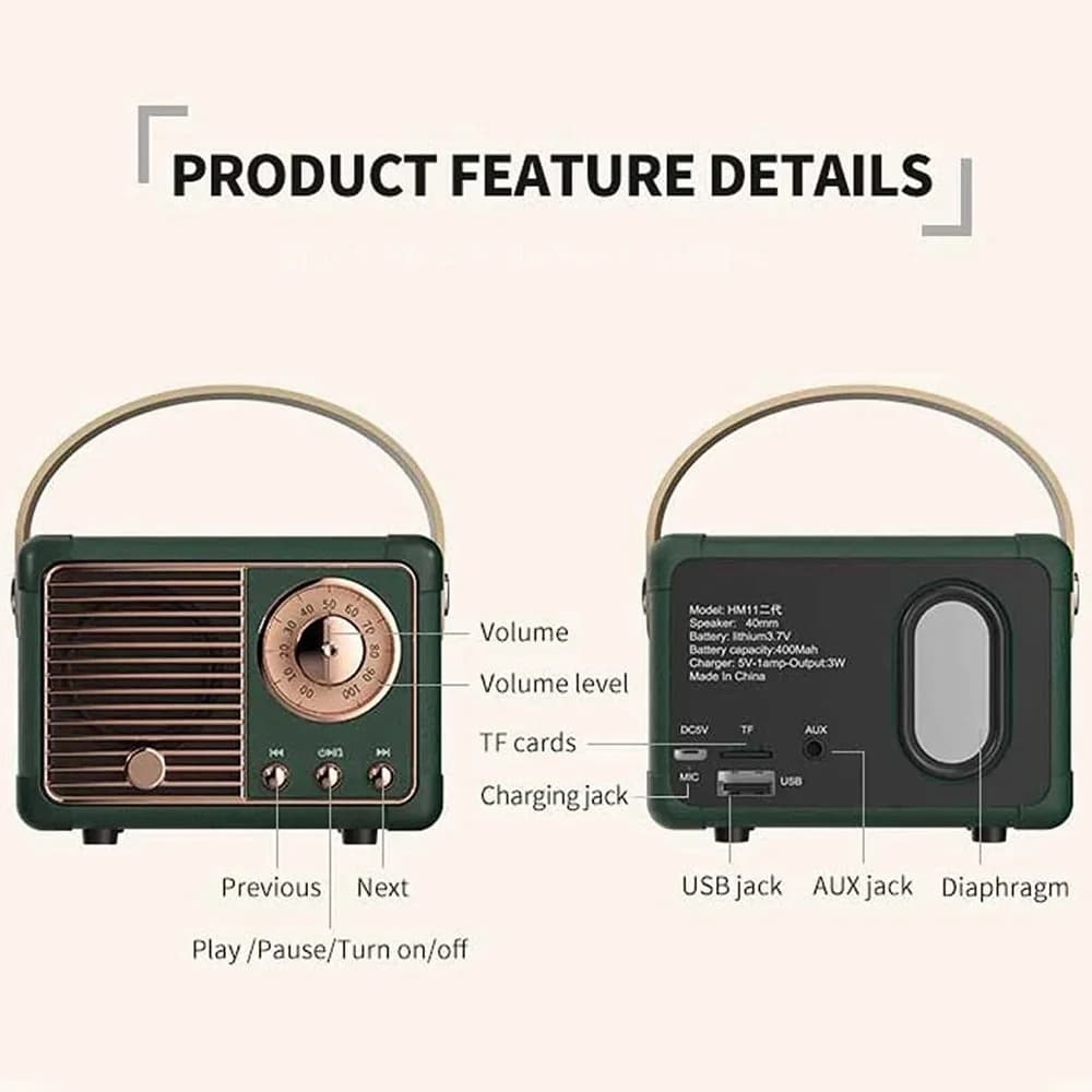 Retro Bluetooth Speaker Wireless Card Portable Subwoofer Mini Outdoor Student Small Bluetooth Speaker - 6