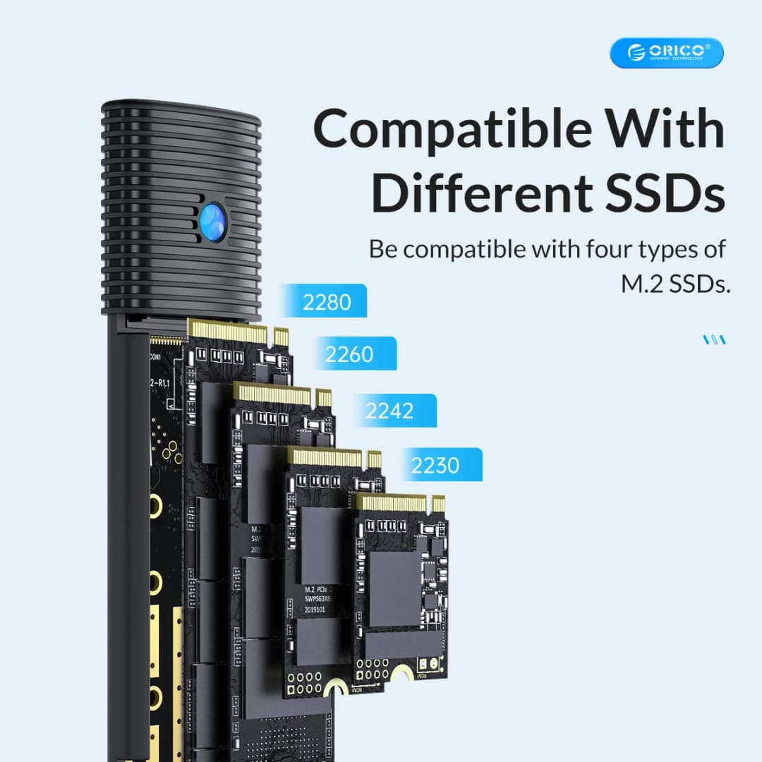ORICO علبة M2 SSD NVMe NGFF بسرعة 10 جيجابت/ثانية علبة PCIe M.2 SSD محمولة محول خارجي USB C 3.2Gen2 مع مبرد حراري معدني - 4