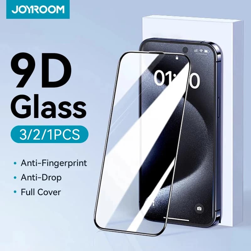 حامي شاشة زجاجي عالي الدقة من Joyroom 1/2/3 قطع لهاتف iPhone 16 15 14 13 12 11 Pro Max حماية زجاج مقسى للشاشة الكاملة لهاتف iPhone