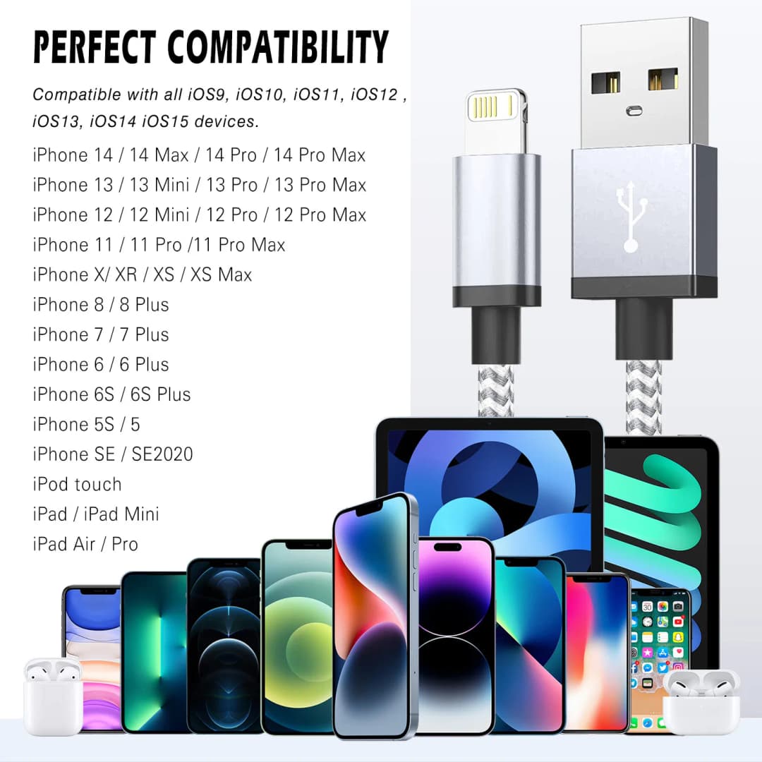 شحن سريع كابل شاحن USB آيفون 14 13 12 11 Xs ماكس Xr X 8 7 6 Plus باد أصل الهاتف المحمول سلك بيانات طويل 1 متر 2 متر 3 متر - 6