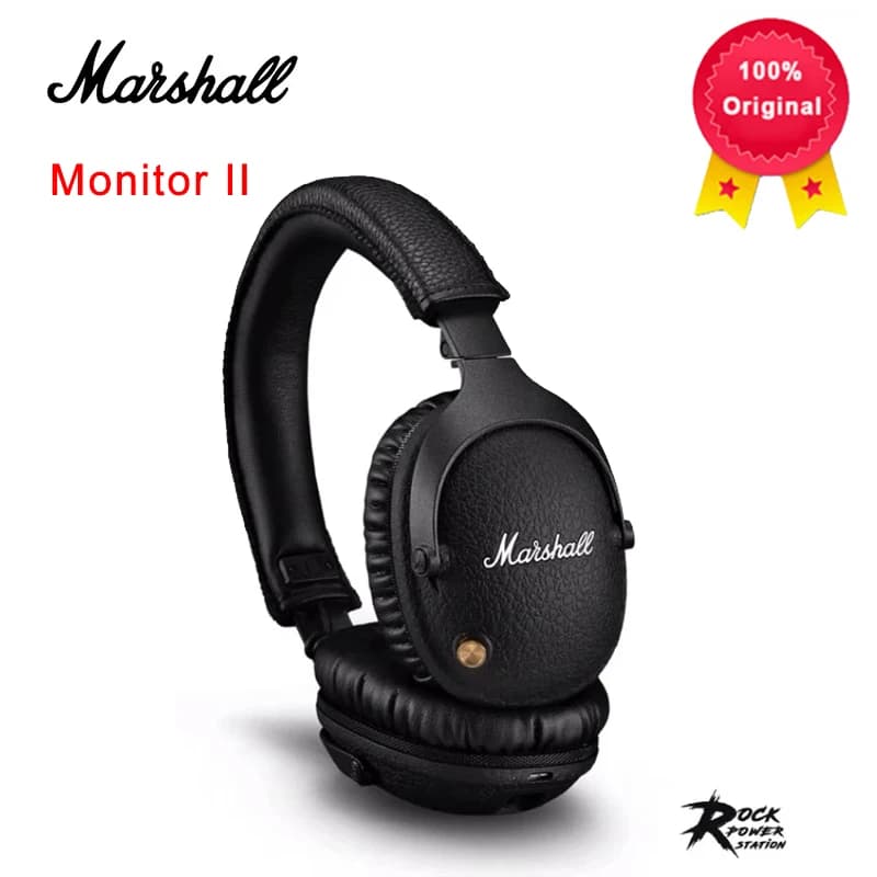 سماعات رأس بلوتوث لاسلكية Marshall Monitor II ANC الأصلية مع إلغاء الضوضاء النشط - سماعات موسيقى ورياضة وألعاب مع مضخم صوت