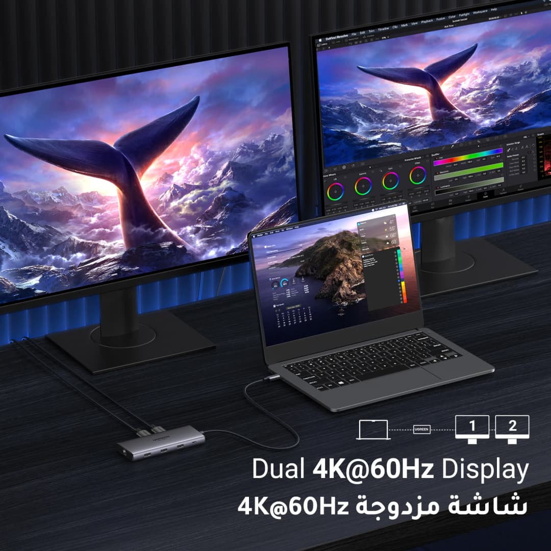 محول HDMI مزدوج من UGREEN مع منفذ USB-C يدعم 8K و4K ومقسم 10 في 1 مع منفذ RJ45 وUSB 3.0 وPD 100 واط لأجهزة ماك بوك برو وأير والكمبيوتر المحمول - 5