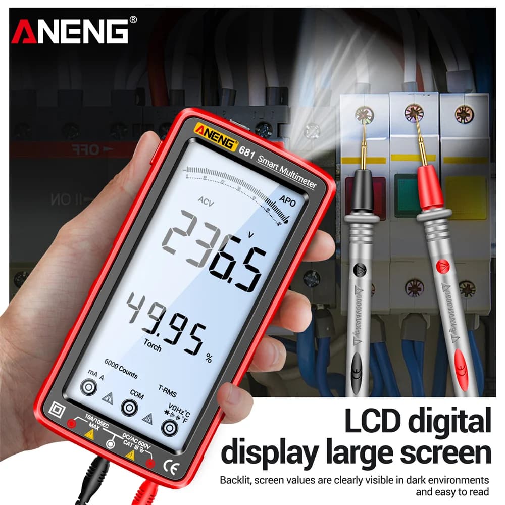 مقياس متعدد رقمي محترف قابل للشحن ANENG 681 مختبر جهد بدون تلامس مقياس جهد تيار متري شاشة LCD - 2