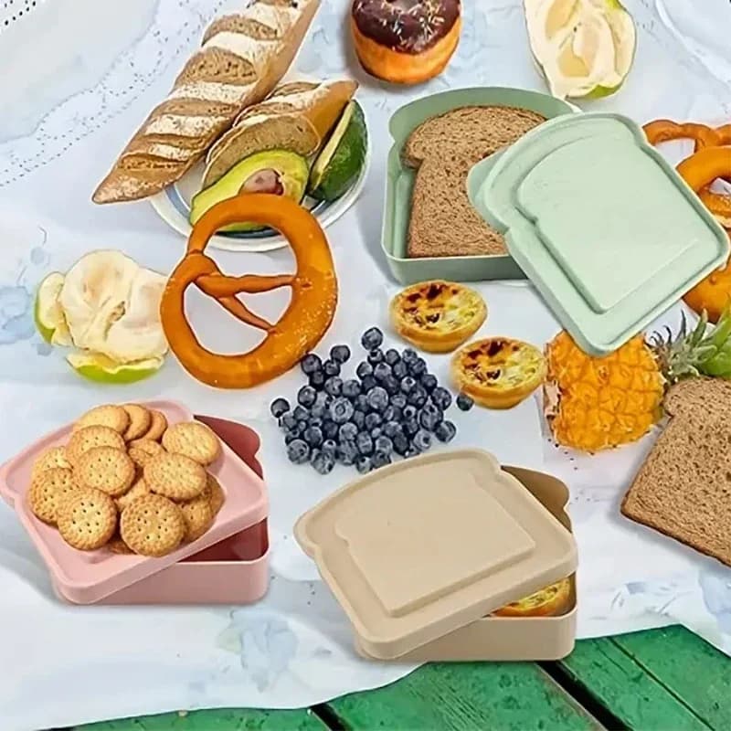 علبة غداء محمولة على شكل توست من البلاستيك مع غطاء علبة طعام للطلاب والمكتب والمدرسة والنزهات الخارجية - 3