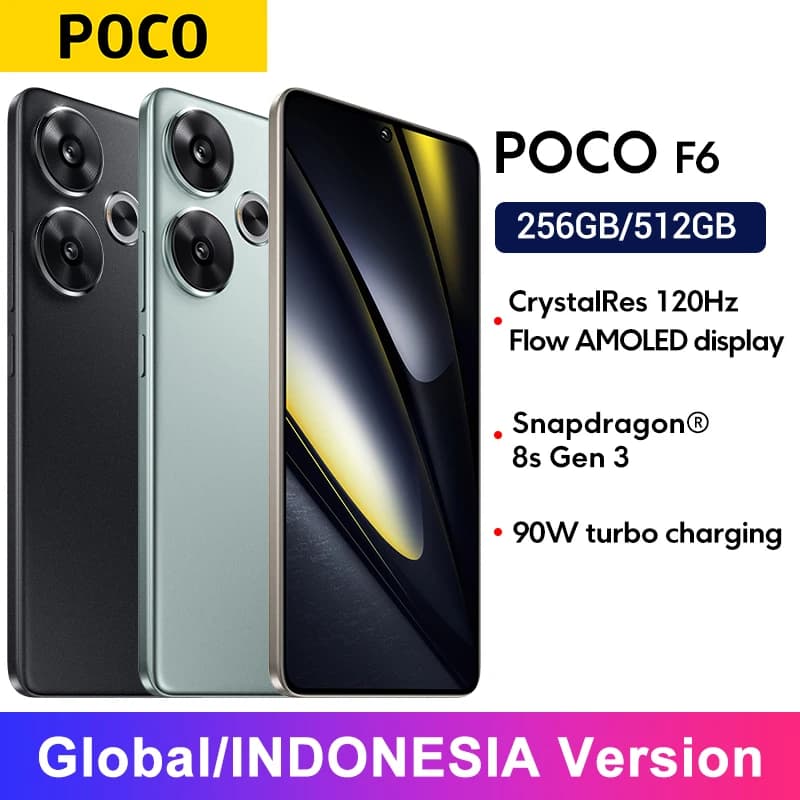 هاتف POCO F6 5G الذكي إصدار عالمي، شحن توربو 90 واط، معالج Snapdragon 8s Gen 3، NFC، بطارية 5000 مللي أمبير، شاشة 6.67 بوصة 120 هرتز Flow AMOLED