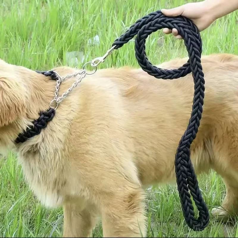 حبل سحب للكلاب الكبيرة من النايلون المضفر حبل يد سميك للمشي للكلاب البولدوغ والروت وايلر من إكسسوارات الكلاب - 3
