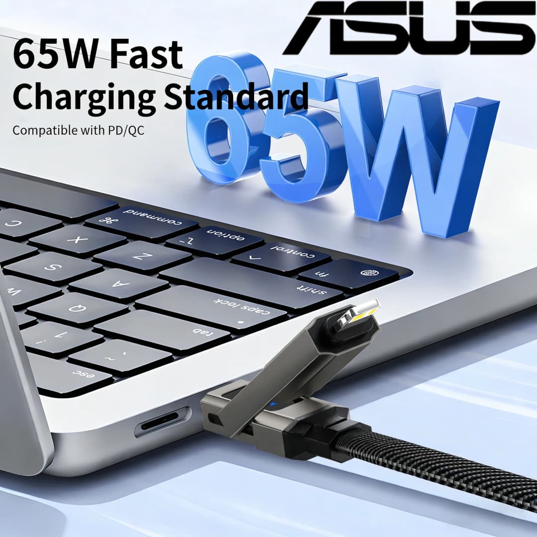 ASUS 65W 4 in 1 Digital Display Super Fast Charging Keychain Data Cable Intelligent Digital Display Short Wire for iphone - 4