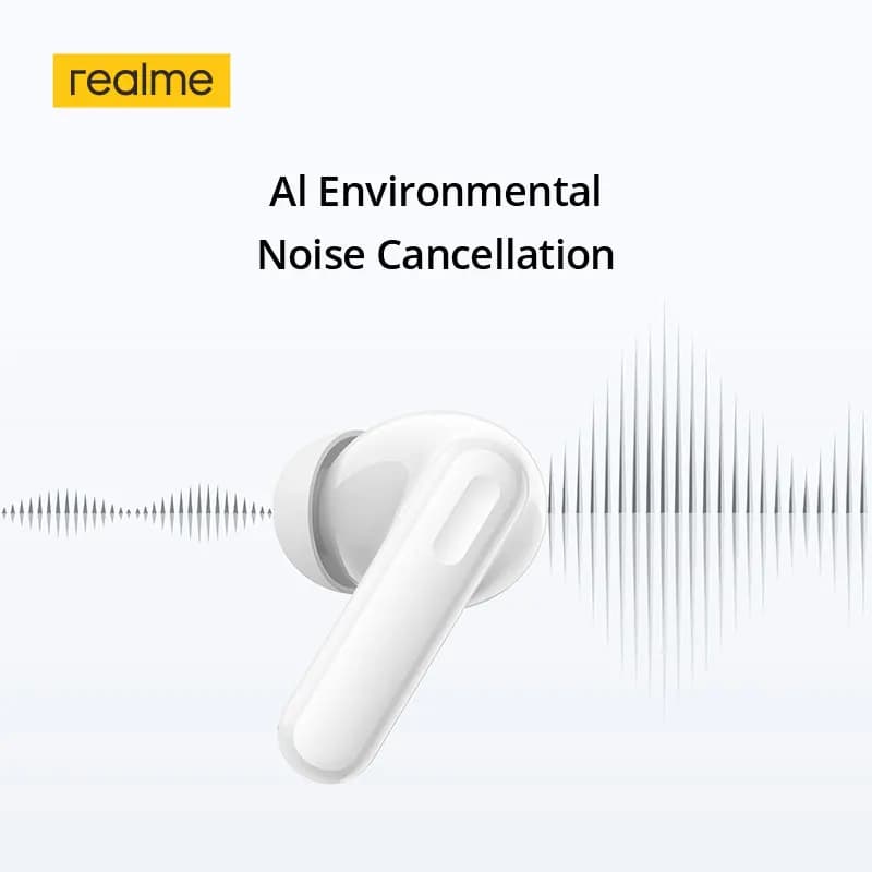 سماعات realme TechLife Buds TWS مع مشغل باس ديناميكي 12.4 ملم، بطارية تدوم حتى 36 ساعة، اتصال بجهازين، بلوتوث 5.4 - 6