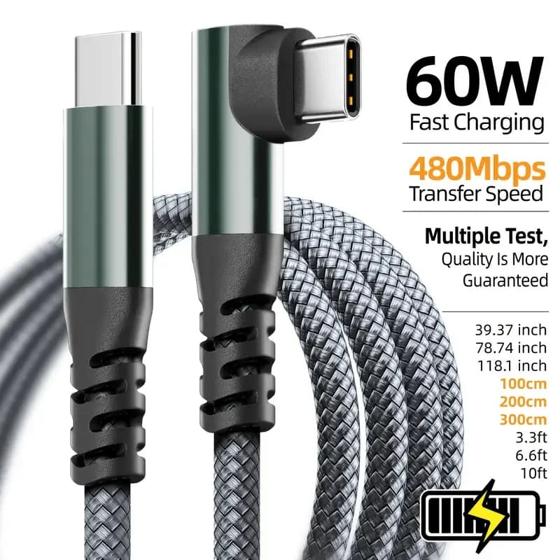 كابل USB C من LAIHONEN بطول 1 متر/2 متر/3 متر/10 قدم لنقل البيانات وشحن سريع 60 واط PD لهاتف آيفون 15 و15 بلس و15 برو ماكس - 3