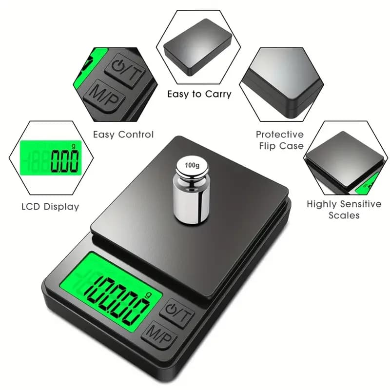 مقياس جيب دقيق 1000g × 0.01g، رقمي، للطعام، المجوهرات، الأونصة/الحبوب، مع شاشة LCD بإضاءة خلفية، صغير للسفر - 5
