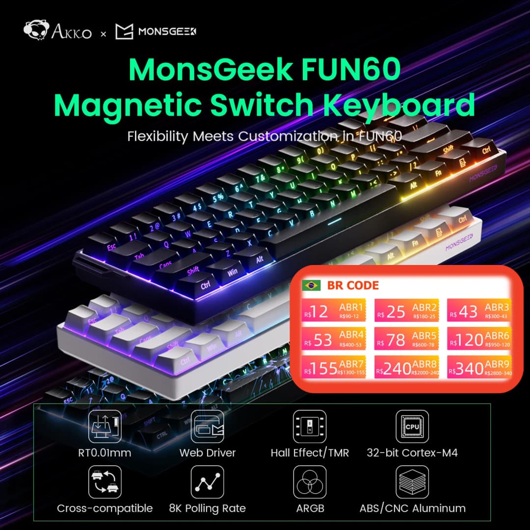 Akko MonsGeek FUN68 FUN60 PRO & MAX HE لوحة المفاتيح المغناطيسية 60% 65% لوحات مفاتيح الألعاب الزناد السريع 8K لوحة المفاتيح المخصصة ألعاب الرياضات الإلكترونية