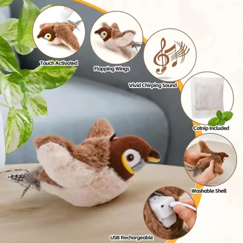 Hot Simulated Bird Cat Toy Interactive Toys Dog Rechargeable Chirping Flapping Bird(no Flying) Touch Activated Plush Pet Toy - 5