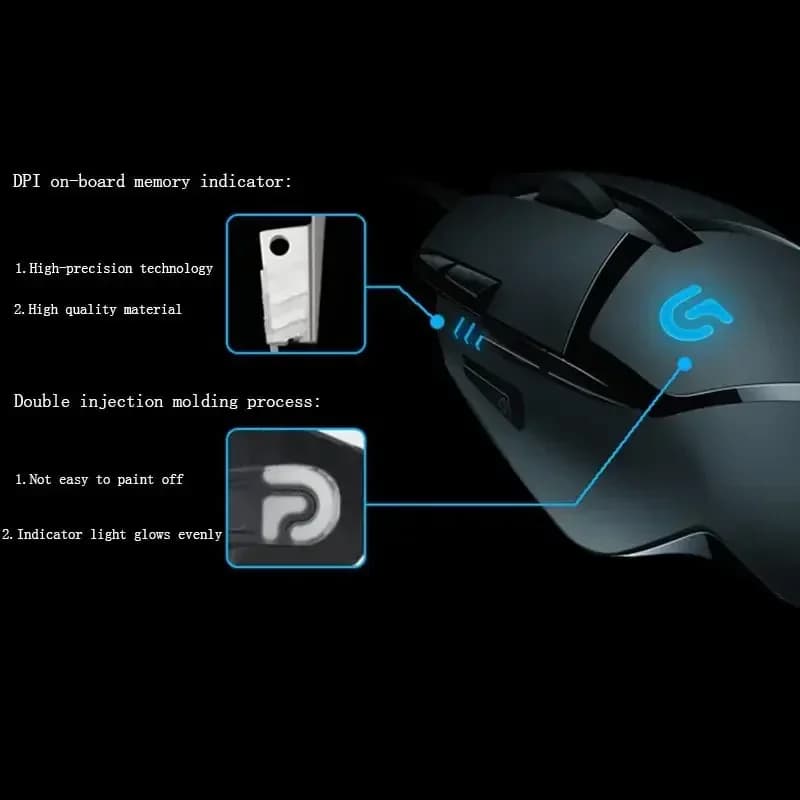 فأرة Logitech G402 Hyperion Fury سلكية للألعاب، بدقة 4000 DPI، خفيفة الوزن، مع 8 أزرار قابلة للبرمجة، بصرية، مناسبة للرياضات الإلكترونية - 2