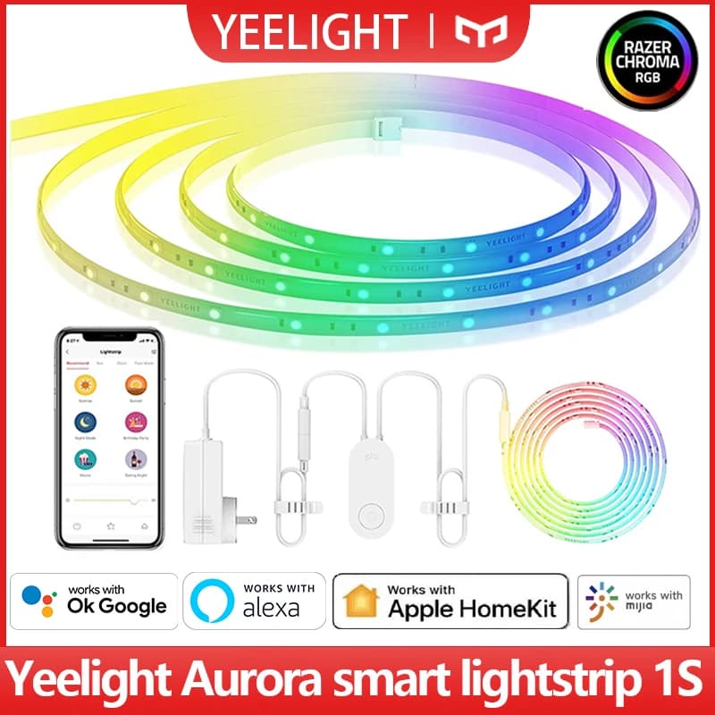 الإصدار العالمي Yeelight LED Smart Strip 1S شريط إضاءة ملون RGB بطول 2 متر مع اتصال WiFi متوافق مع Homekit وMi Home وGoogle Alexa YLDD05YL